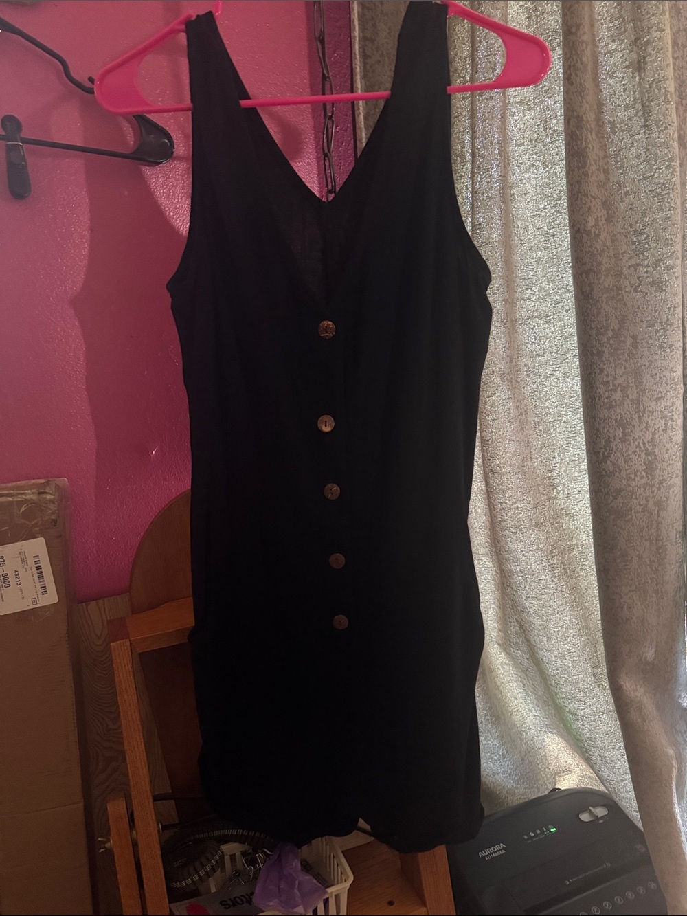 Black Button-Front Women's Sleeveless Jumpsuit 18” wide shoulder to shoulder